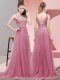 Graceful Empire Sleeveless Pink Prom Evening Gown Sweep Train Lace Up