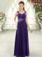 Empire Prom Dresses Purple Spaghetti Straps Chiffon Sleeveless Floor Length Lace Up