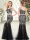 Floor Length Black Prom Gown Tulle Sleeveless Beading and Lace