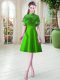 Green Lace Up Homecoming Dress Ruffled Layers Cap Sleeves Knee Length
