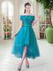 Tulle Short Sleeves High Low Prom Dress and Appliques