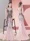 Beauteous Pink Prom Dresses Scoop Sleeveless Sweep Train Side Zipper