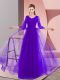 Purple Long Sleeves Tulle Zipper Prom Party Dress for Prom and Party