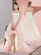 Strapless Sleeveless Prom Gown High Low Appliques Champagne Tulle
