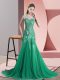 Noble Tulle Sleeveless Prom Dress Sweep Train and Beading and Appliques