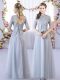 Floor Length Grey Dama Dress for Quinceanera High-neck Half Sleeves Lace Up