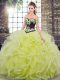 Dramatic Ball Gowns Sleeveless Yellow Green Sweet 16 Dress Sweep Train Lace Up