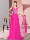Fuchsia Prom Gown V-neck Sleeveless Sweep Train Zipper