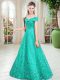 Turquoise Sleeveless Beading Floor Length Evening Dress