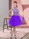 Halter Top Sleeveless Homecoming Dress Knee Length Beading Purple Organza
