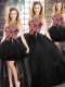 Black Sleeveless Embroidery Floor Length Quinceanera Gown