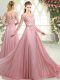 Zipper Prom Dress Pink for Prom and Party with Beading Sweep Train