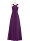 Romantic Sleeveless Chiffon Floor Length Zipper Prom Gown in Eggplant Purple with Ruching