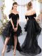 Off The Shoulder Short Sleeves Tulle Court Dresses for Sweet 16 Lace and Ruffled Layers Lace Up