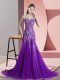 Purple Sleeveless Appliques Backless Dress for Prom