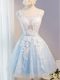 Perfect Knee Length Baby Blue Prom Dress Tulle Sleeveless Appliques and Belt