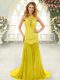 Dynamic Yellow Dress for Prom Scoop Sleeveless Brush Train Backless