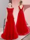 Empire Sleeveless Red Womens Evening Dresses Sweep Train Lace Up