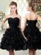 Black Side Zipper Prom Gown Beading and Appliques and Ruffles Sleeveless Mini Length