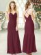 Burgundy Sleeveless Floor Length Ruching Zipper Evening Dress