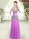 Elegant Lilac Column/Sheath Tulle Sweetheart Sleeveless Beading Floor Length Zipper Dress for Prom