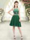 Beading Prom Party Dress Dark Green Zipper Sleeveless Knee Length