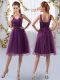 Tulle V-neck Sleeveless Zipper Appliques Court Dresses for Sweet 16 in Purple