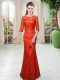 Best Selling Orange Red Zipper Scoop Lace Dress for Prom Half Sleeves
