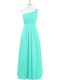 Sleeveless Floor Length Ruching Zipper Homecoming Dress with Aqua Blue