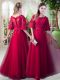 Edgy Red Evening Dress Prom and Party with Appliques Scoop Half Sleeves Zipper