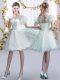 Ideal White Dama Dress for Quinceanera Prom and Party and Wedding Party with Lace Scoop Short Sleeves Lace Up