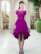 Edgy Purple Short Sleeves High Low Appliques Lace Up Prom Evening Gown