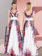 White Empire Pattern Prom Evening Gown Lace Up Chiffon Sleeveless Floor Length
