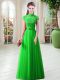 Noble A-line Evening Dress High-neck Tulle Cap Sleeves Floor Length Lace Up