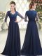 Blue Satin Zipper Sweetheart Long Sleeves Prom Evening Gown Sweep Train Pick Ups