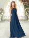 Fashion Navy Blue Scoop Zipper Ruching Prom Party Dress Sleeveless