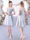 Silver A-line Lace Bridesmaid Gown Lace Up Satin Sleeveless Knee Length