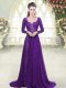 New Style Eggplant Purple Sweetheart Neckline Beading and Lace Prom Party Dress Long Sleeves Backless