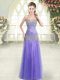 Lavender Column/Sheath Sweetheart Sleeveless Tulle Floor Length Zipper Beading Womens Evening Dresses