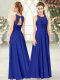 Chiffon Scoop Sleeveless Backless Lace Dress for Prom in Royal Blue