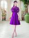Spectacular Eggplant Purple Cap Sleeves Ruffled Layers Knee Length Prom Gown