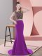 Custom Made Purple Sleeveless Sweep Train Beading Prom Dresses