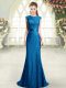Cap Sleeves Sweep Train Backless Beading and Lace Evening Dress