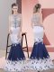 Cheap Scoop Sleeveless Zipper Prom Party Dress Blue And White Satin