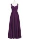 Straps Sleeveless Prom Dress Floor Length Ruching Eggplant Purple Chiffon