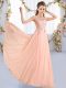 Inexpensive Sleeveless Floor Length Lace Lace Up Damas Dress with Peach