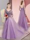 Stylish Long Sleeves Beading and Appliques Lace Up Evening Dress with Lavender Sweep Train