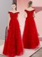 Sumptuous Red Organza Lace Up Prom Gown Sleeveless Sweep Train Beading and Lace