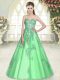 Graceful Green Lace Up Prom Dress Appliques Sleeveless Floor Length