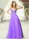 Unique Sleeveless Tulle Floor Length Zipper Dress for Prom in Lavender with Beading and Lace